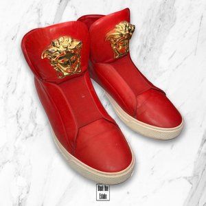 Versace Red Leather Medusa High Sneakers  9 US / 42 EU